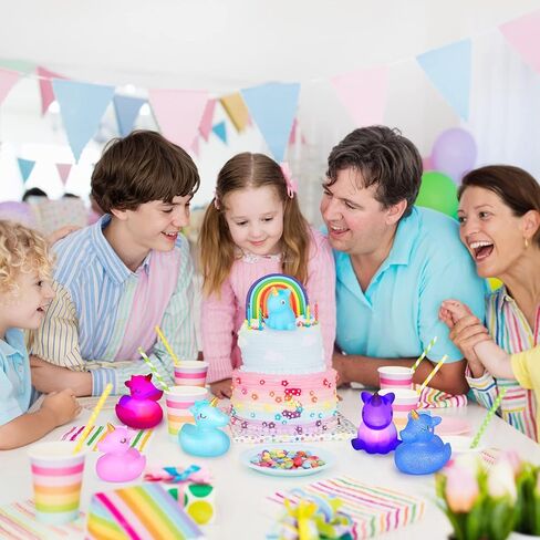 تضيء يونيكورن العائمة حوض الاستحمام اللعب الحيوان وامض حمام لعبة يونيكورن بريق لعبة الماء للأطفال كعكة الديكور الحمام دش ألعاب حمام سباحة حزب تفضل 6 قطع مجموعة in Kuwait