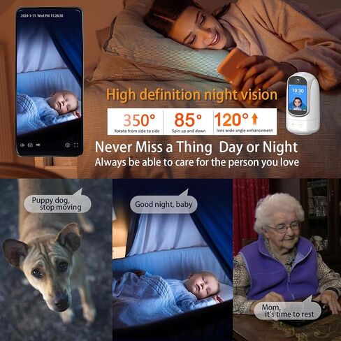 2-Way Video/Audio Security Camera Screen WiFi AI Detection Puppy/Pet/Cat/Elderly/Dog Monitor Wireless Facetime Cam Voice Phone APP Controlled Sound Video Calling Devices for Grandpa, White in Kuwait