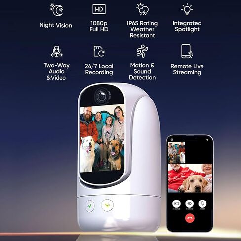 2-Way Video/Audio Security Camera Screen WiFi AI Detection Puppy/Pet/Cat/Elderly/Dog Monitor Wireless Facetime Cam Voice Phone APP Controlled Sound Video Calling Devices for Grandpa, White in Kuwait