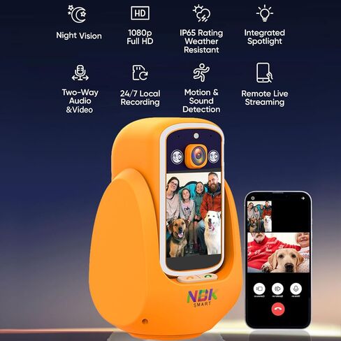 كاميرات NBKsmart ثنائية الاتجاه لكاميرا الصوت والفيديو بتقنية البلوتوث للمنزل وغرفة النوم الداخلية للمنزل، للحيوانات الأليفة/الكلب/الجرو/القطط/المربية، تطبيق كاميرا الهاتف pro v3 Talk Devices، شاشة أمان الشقة لكبار السن، أبيض in Kuwait