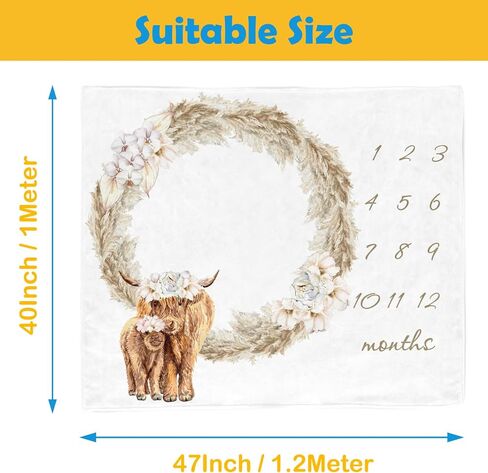 Highland Cow Baby Blanket for Newborn Boy Girl, Baby Monthly Age Milestone Stuff for Memorial Photo Taken - 2 Frame Included in Saudi Arabia