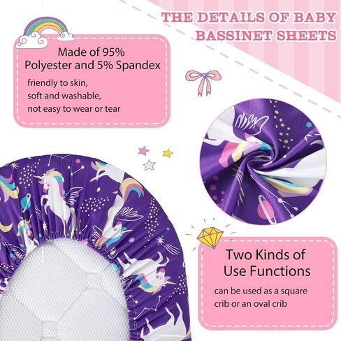 Fitted Bassinet Sheet Set, 4 Pack Universal Sheet Fit for Rectangle, Oval, Hourglass Bassinet Pad/Mattress, Stretchy Soft Sheet for Baby Girl Boy Infant, Unicorn Pattern in Saudi Arabia