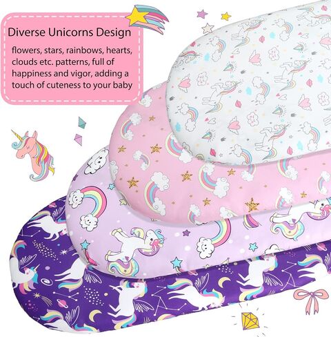 Fitted Bassinet Sheet Set, 4 Pack Universal Sheet Fit for Rectangle, Oval, Hourglass Bassinet Pad/Mattress, Stretchy Soft Sheet for Baby Girl Boy Infant, Unicorn Pattern in Saudi Arabia