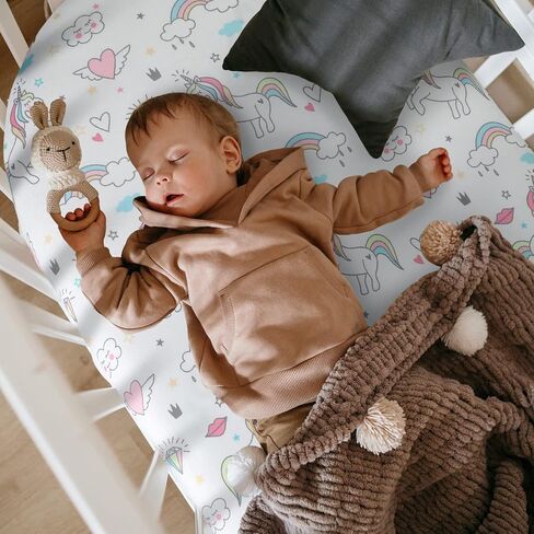 Fitted Bassinet Sheet Set, 4 Pack Universal Sheet Fit for Rectangle, Oval, Hourglass Bassinet Pad/Mattress, Stretchy Soft Sheet for Baby Girl Boy Infant, Unicorn Pattern in Saudi Arabia
