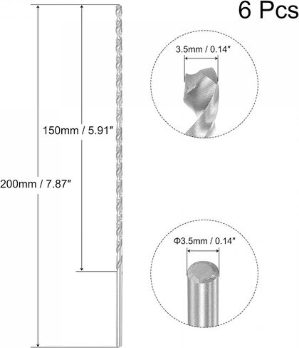 uxcell HSS(High Speed Steel) Extra Long Twist Drill Bits, 4mm Drill Diameter 200mm Length for Hardened Metal Woodwork Plastic Aluminum Alloy 6 Pcs in Saudi Arabia