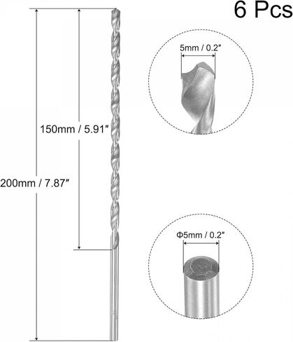 uxcell HSS(High Speed Steel) Extra Long Twist Drill Bits, 4mm Drill Diameter 200mm Length for Hardened Metal Woodwork Plastic Aluminum Alloy 6 Pcs in Saudi Arabia