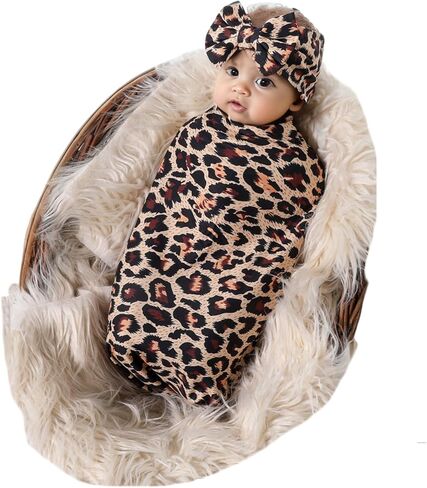 مجموعة بطانية استقبال من Galabloomer، مجموعة عصابة رأس بطبعة زهور، قماط أطفال، بطانيات استقبال (بقرة) in Kuwait