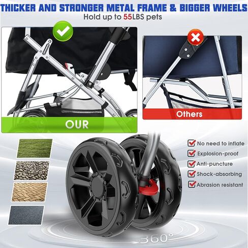 عربة أطفال للكلاب المتوسطة/2-3 كلاب صغيرة، عربة حيوانات أليفة بسعة 55 رطلًا مع إطار فولاذي قوي، فرامل وعجلات متينة مطورة، عربة كبيرة للقطط/الكلاب للمشي (أزرق) in Kuwait
