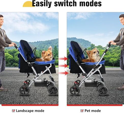 عربة أطفال للكلاب المتوسطة/2-3 كلاب صغيرة، عربة حيوانات أليفة بسعة 55 رطلًا مع إطار فولاذي قوي، فرامل وعجلات متينة مطورة، عربة كبيرة للقطط/الكلاب للمشي (أزرق) in Kuwait