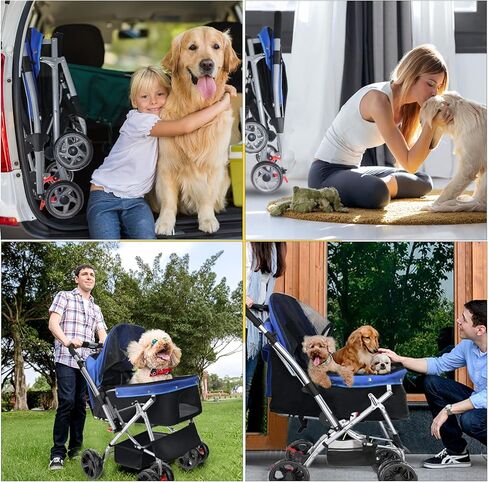عربة أطفال للكلاب المتوسطة/2-3 كلاب صغيرة، عربة حيوانات أليفة بسعة 55 رطلًا مع إطار فولاذي قوي، فرامل وعجلات متينة مطورة، عربة كبيرة للقطط/الكلاب للمشي (أزرق) in Kuwait