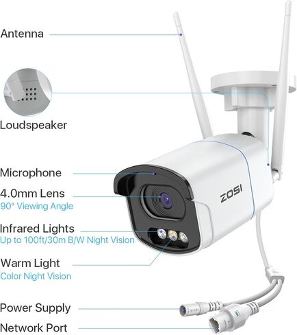 ZOSI C291 4MP 2.5K WiFi Solar Security Camera Outdoor, Wireless Battery Powered 360 View PT Camera with PIR Smart Detection, Color Night Vision, Two-Way Talk, Spotlight & Siren Alarm (No SD Card) in Saudi Arabia