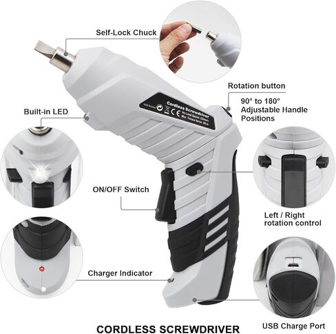 مفك براغي لاسلكي من إم كيو فورو، طقم مفك براغي كهربائي قابل لإعادة الشحن 3.6 فولت، 47 في 1 مثقاب لاسلكي محمول، مقبض مزدوج الوضع مع كابل USB ضوء LED لأدوات المنزل والمكتب in Kuwait