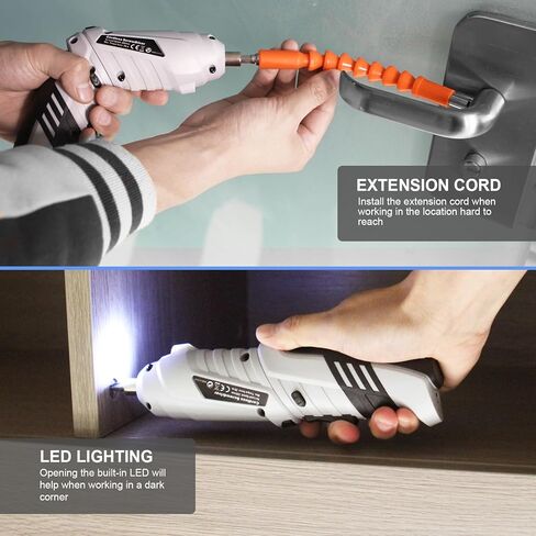 مفك براغي لاسلكي من إم كيو فورو، طقم مفك براغي كهربائي قابل لإعادة الشحن 3.6 فولت، 47 في 1 مثقاب لاسلكي محمول، مقبض مزدوج الوضع مع كابل USB ضوء LED لأدوات المنزل والمكتب in Kuwait