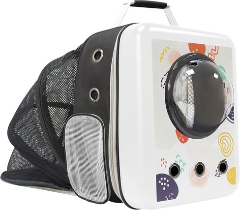 حقيبة ظهر للسفر للقطط مع فقاعات -FX07، حاملات حقيبة ظهر سوداء للحيوانات الأليفة للقطط والكلاب، حقيبة ظهر سوداء قابلة للتوسيع مع فقاعات، حاملة حيوانات أليفة معتمدة من شركة الطيران، طباعة مموهة باللون الأسود in Kuwait