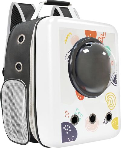 حقيبة ظهر للسفر للقطط مع فقاعات -FX07، حاملات حقيبة ظهر سوداء للحيوانات الأليفة للقطط والكلاب، حقيبة ظهر سوداء قابلة للتوسيع مع فقاعات، حاملة حيوانات أليفة معتمدة من شركة الطيران، طباعة مموهة باللون الأسود in Kuwait