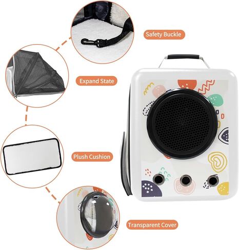 حقيبة ظهر للسفر للقطط مع فقاعات -FX07، حاملات حقيبة ظهر سوداء للحيوانات الأليفة للقطط والكلاب، حقيبة ظهر سوداء قابلة للتوسيع مع فقاعات، حاملة حيوانات أليفة معتمدة من شركة الطيران، طباعة مموهة باللون الأسود in Kuwait