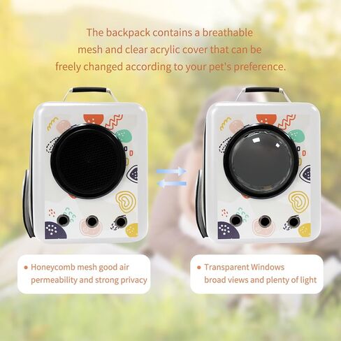 حقيبة ظهر للسفر للقطط مع فقاعات -FX07، حاملات حقيبة ظهر سوداء للحيوانات الأليفة للقطط والكلاب، حقيبة ظهر سوداء قابلة للتوسيع مع فقاعات، حاملة حيوانات أليفة معتمدة من شركة الطيران، طباعة مموهة باللون الأسود in Kuwait