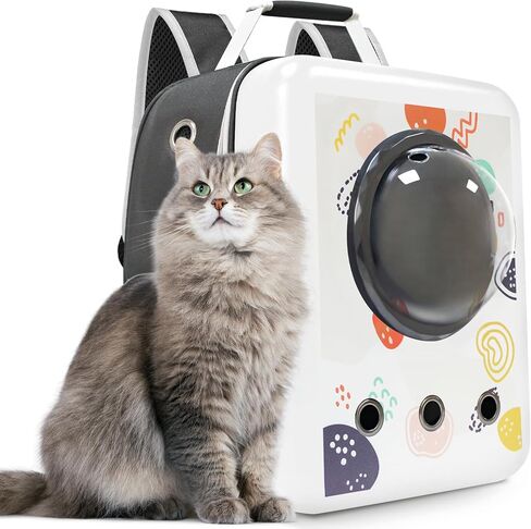 حقيبة ظهر للسفر للقطط مع فقاعات -FX07، حاملات حقيبة ظهر سوداء للحيوانات الأليفة للقطط والكلاب، حقيبة ظهر سوداء قابلة للتوسيع مع فقاعات، حاملة حيوانات أليفة معتمدة من شركة الطيران، طباعة مموهة باللون الأسود in Kuwait