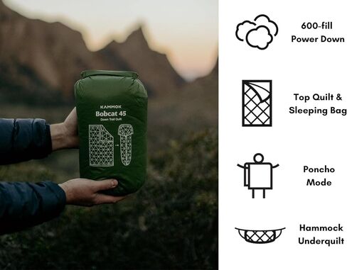 KAMMOK Bobcat 45 درجة فهرنهايت - لحاف عازل صناعي، مقاوم للماء، متين، صغير الحجم وقابل للتعبئة، بطانية تخييم داخلية/خارجية (84 بوصة × 54 بوصة) - أخضر طحلبي in Kuwait