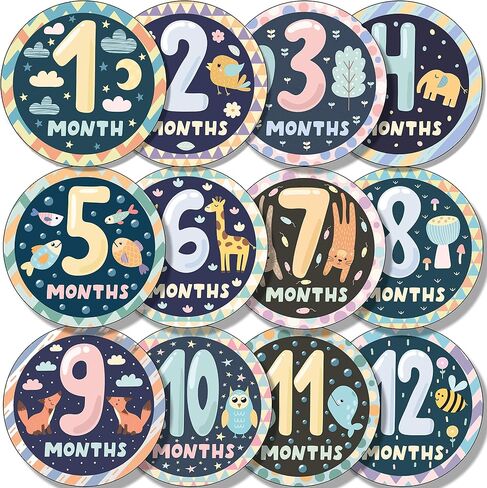Friendly Animals Baby Monthly Stickers. 12 Large, Adorable Style Animal and Nature Designs for The First 12 Months. Ideal as a Gift for Baby Shower in Saudi Arabia