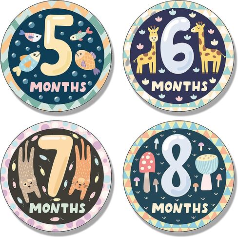 Friendly Animals Baby Monthly Stickers. 12 Large, Adorable Style Animal and Nature Designs for The First 12 Months. Ideal as a Gift for Baby Shower in Saudi Arabia