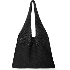 WHIPPY Crochet Mesh Beach Tote Bag Summer Vacation Aesthetic Shoulder Bag Handbags Boho Knit Bag for Women