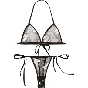 Verdusa Women's Embroidery Mesh Lingerie Sets 2 Piece Bra and Panty