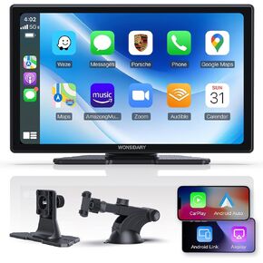 9" Portable Wireless CarPlay Screen for Car,Carplay Compatible with Apple Carplay & Android Auto with Phone Mirroring,Auto Brightness Adjustment/GPS Navigation/Voice Control/Bluetooth Car Stereo
