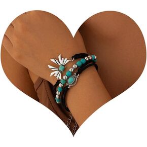 Western Bracelets for Women Turquoise Beaded Bracelets Cowboy Cowgirl Bracelets Cactus Bracelets Layered Western Boho Bracelets Country Concert Outfit Accessories