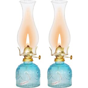 2 Pieces Oil Lamps for Indoor Use Jade Green Hurricane Lamp Classic Kerosene Lamp Lantern Vintage Oil Lantern Decorative Lamp 11.2 Inch Height sizhuadengtou