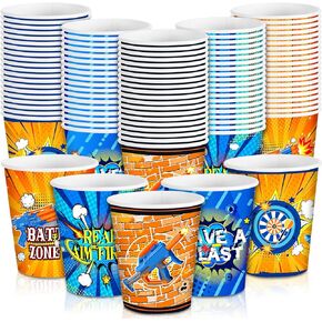 100 Pcs 9 oz Cups Disposable Party Supplies Paper Cups Colorful Fun Drinking Cups for Kids Birthday Party Favor Decorations (Hero)