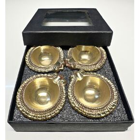 Brass Embos Diya Lakshmi Deepak for Diwali Decoration & for Pooja | Diyas Lamp for Puja Traditional Indian Oil Lamp | Handmade Golden Oil Lamp Engraved Made of Virgin Brass Metal– Pack of 12
