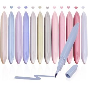 Aesthetic Highlighters, 12 Pcs Dual Tip Highlighters Assorted Colors No Bleed Dry Fast Easy to Hold, Pastel Highlighters Marker Pens for Journal Bible Planner Notes School Office Supplies