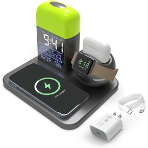Wireless Charger,3 in 1 Wireless Charging Station for iPhone15/14/13/12/11 for Apple Watch for AirPods,Night Light with Digital Alarm Clock,Charging Station for Multiple Apple Devices (Gray) in Saudi Arabia
