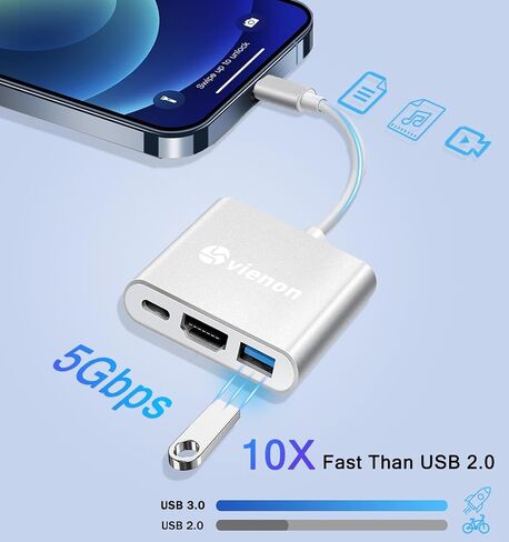 USB C to Dual HDMI Adapter 4K@60hz, Type C to HDMI Splitter for 2 Monitors, (Thunderbolt 3/4) USB C to Dual HDMI Hub Extend Display for Macbook Air/Pro, Dell XPS, HP and More in Kuwait