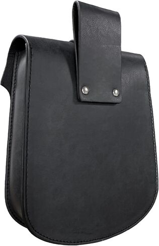 HiiFeuer Viking Embossed Langskip Belt Pouch, Medieval Faux Leather Flap Saddle Side Bag Purses, Retro Portable Belt Bag (Black A) in Kuwait