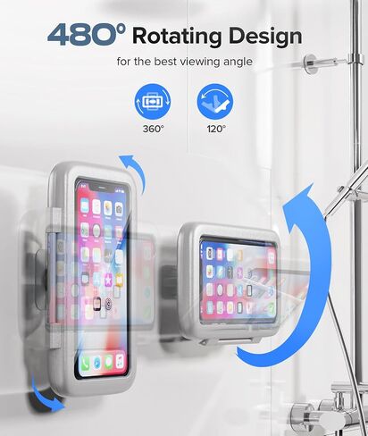 LC-dolida Shower Phone Holder Waterproof 480 Rotation Wall Mount Cell Phone Stand Case for Bathroom Batheub for Women Men Gift 2024 Shower Gadgets Stuff Beige in Saudi Arabia