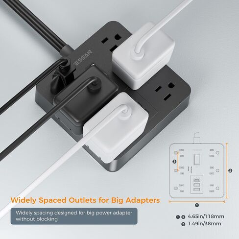 Surge Protector Power Strip with USB, TESSAN 5FT Extension Cord with Multiple Outlets Flat Plug, 6 Outlet Extender with 1 USB C and 2 USB A Charging Station, 1700J Surge Protection, White in Saudi Arabia