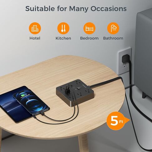Surge Protector Power Strip with USB, TESSAN 5FT Extension Cord with Multiple Outlets Flat Plug, 6 Outlet Extender with 1 USB C and 2 USB A Charging Station, 1700J Surge Protection, White in Saudi Arabia
