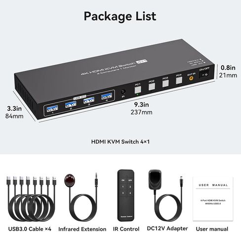 Dual Monitor KVM Switch HDMI+Displayport 4 Computers 2 Monitors 8K@60Hz 4K@120Hz 4 Port KVM Switches Support 4 PCs Share 4 USB Devices Support Copy and Extend Mode with External Accessories in Saudi Arabia