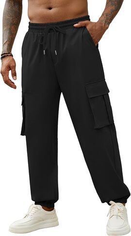 بنطلون ركض رجالي غير رسمي من Hardaddy سروال رياضي مدبب بخصر مطاطي برباط للرجال مع جيوب متعددة in Kuwait