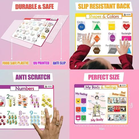 Kids Placemat - Kids Placemats for Dining Table, Making Meal Time Learning More Fun - Safety Tested, Food Grade, BPA Free, Anti Slip and Easy to Clean in Saudi Arabia