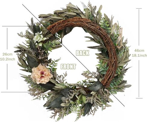 Summer Front Door Wreath, 18''Artificial Front Door Wreath with Green Eucalyptus Leaves and White Flowers for Home Outdoor/Farmhouse/Window/Porch Decorations in Saudi Arabia
