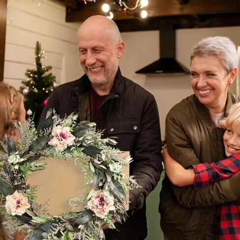 Summer Front Door Wreath, 18''Artificial Front Door Wreath with Green Eucalyptus Leaves and White Flowers for Home Outdoor/Farmhouse/Window/Porch Decorations in Saudi Arabia