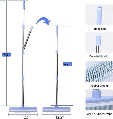 Pet Rubber Broom with 49inch Long Handle, Portable Detailing Lint Remover, Soft Push Broom for Fluff Carpet, Hardwood, Tile, Window in Saudi Arabia