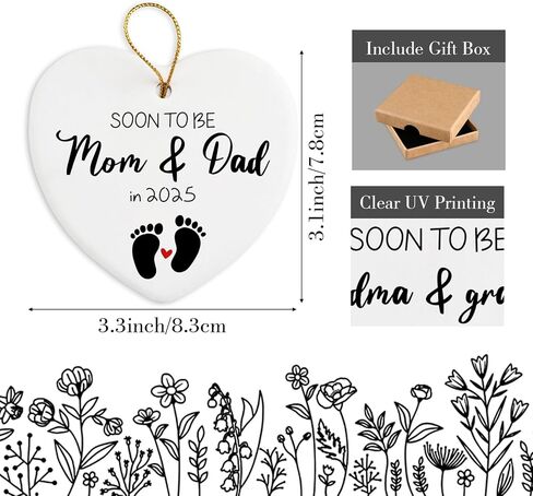 Soon to Be Grandma & Grandpa in 2025 Ceramic Ornament Keepsake Sign Heart Plaque Pregnancy Announcement for Grandparents Great Grandparents Baby Announcement Christmas Ornament in Kuwait