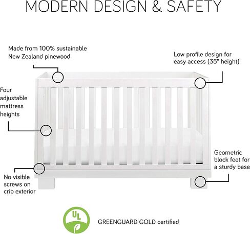 Babyletto Modo 3-in-1 Convertible Crib with Toddler Bed Conversion Kit in Washed Natural, Greenguard Gold Certified in Saudi Arabia