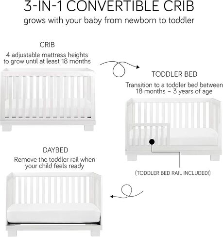 Babyletto Modo 3-in-1 Convertible Crib with Toddler Bed Conversion Kit in Washed Natural, Greenguard Gold Certified in Saudi Arabia