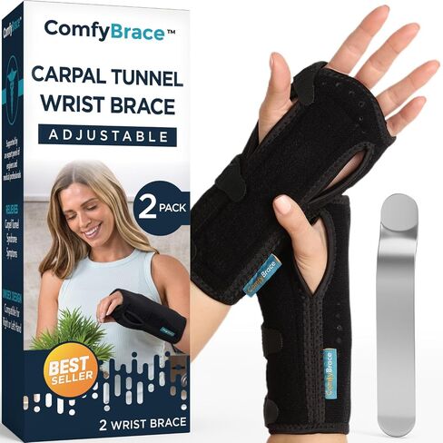 ComfyBrace 2 PACK Nighttime Pain Relief Wrist Brace for Carpal Tunnel, Tendonitis, Arthritis | Fits & Soothes Aches in Both Hands | Palm Cushion Beads for Hot Spots | Breathable Fabric | Right and left hand brace and wrist support for sleeping, tendonitis in Kuwait