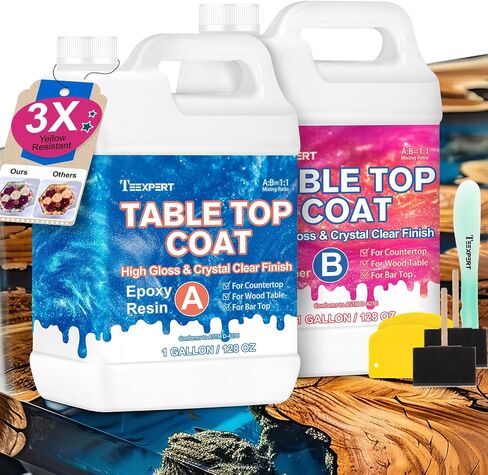 Teexpert Table Top Epoxy Resin Kit 30OZ, 3X Yellow Resistant & Super Gloss Finish Coating Resin, Crystal Clear Resin Epoxy Kit for Wood Table, Bar Top & Kitchen Countertop, Epoxy Art Crafts, DIY in Saudi Arabia
